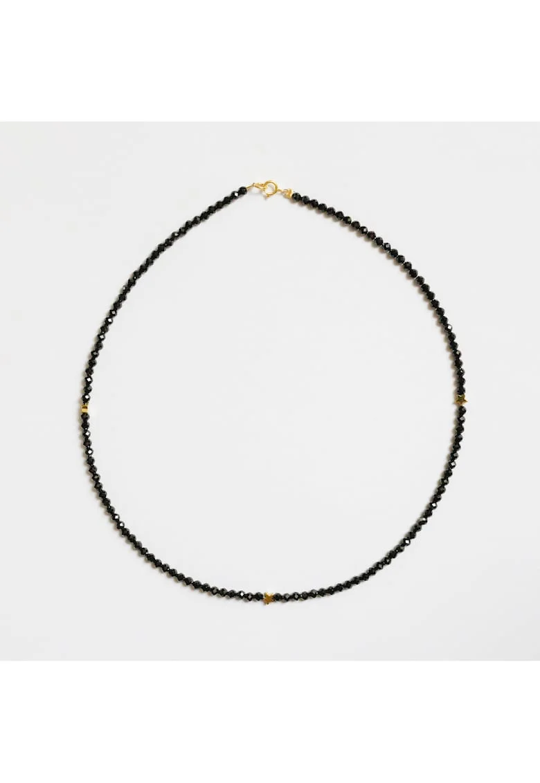 Colier handmade, realizat din pietre semipretioase spinel, stele din hematit, accesorii argint925