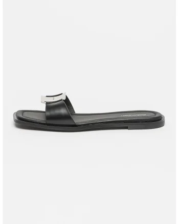 Papuci din piele cu detaliu logo, Negru