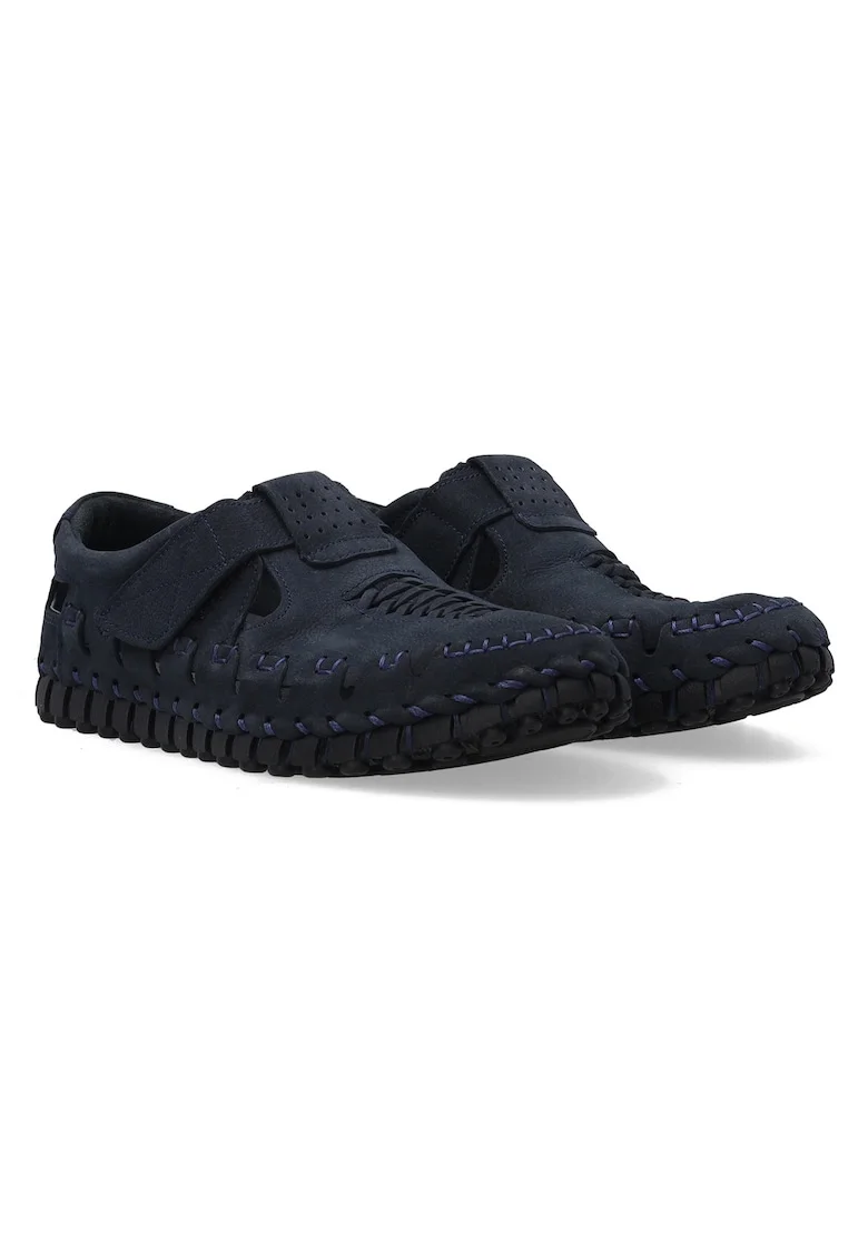 Pantofi casual din piele nubuc cu talpa flexibila si inchidere velcro