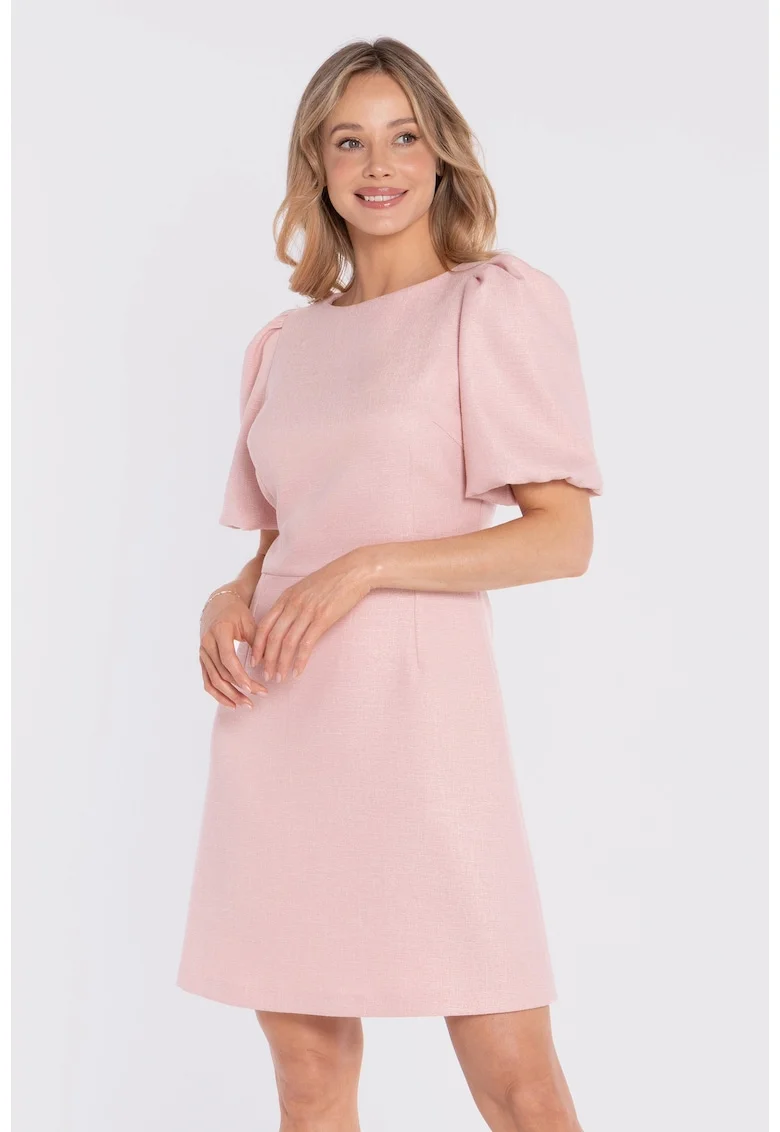 Rochie mini cu maneci bufante,  concept A trois, Piersica, Roz piersica