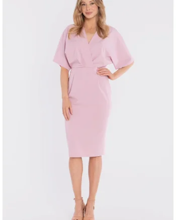 Rochie midi cu decolteu cache-coeur,  concept A trois, Bej, Lila