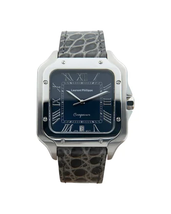 Ceas barbătesc  Conqueror, cadran albastru, curea piele crocodil, mecanism quartz, inox