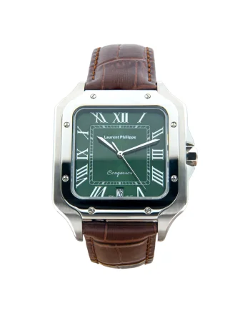 Ceas bărbați  Conqueror Emerald, cadran verde smarald, curea piele maro, mecanism quartz, inox