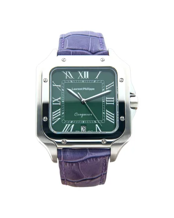 Ceas bărbați  Conqueror Emerald, cadran verde smarald, curea piele violet-fumuriu, inox