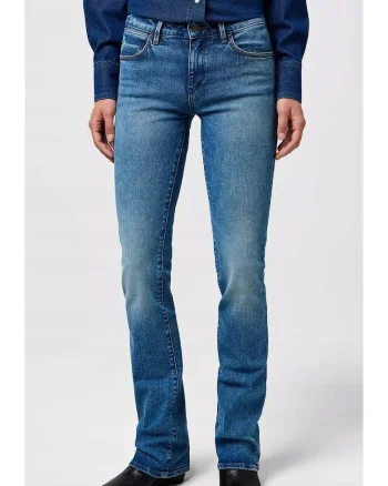 Blugi dama  Bootcut, albastru, elastici, din bumbac si elastan, talie medie