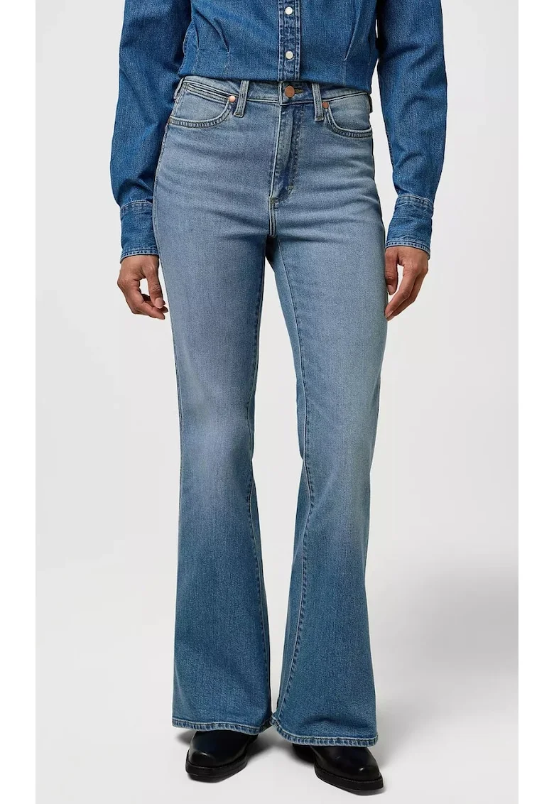 Blugi dama  Montana, evazati, albastru, denim cu elasticitate medie, bumbac/poliester/elastan