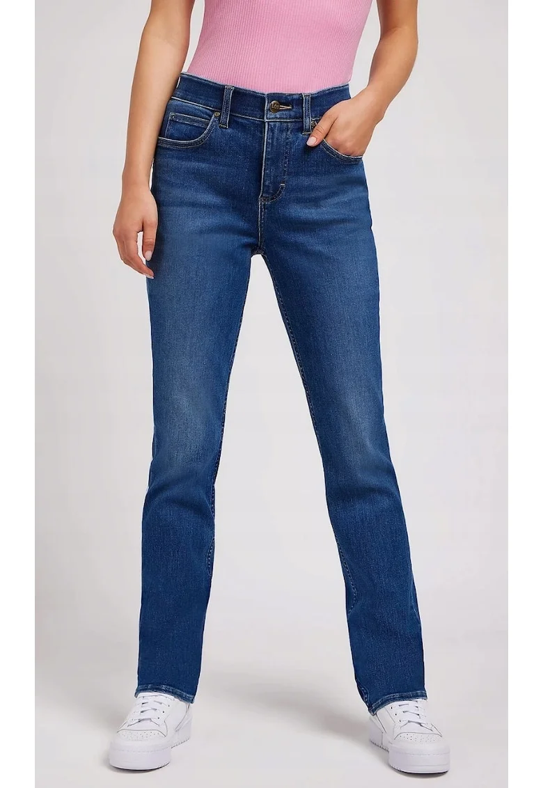 Blugi dama  ULC Straight, slim fit, talie medie, bleumarin, bumbac-elastan-poliester