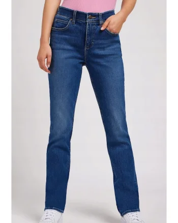 Blugi dama  ULC Straight, slim fit, talie medie, bleumarin, bumbac-elastan-poliester