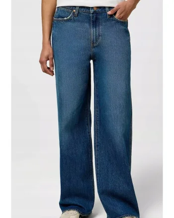 Blugi dama  Loose Straight, talie inalta, croiala larga, albastru inchis, bumbac|elastan,