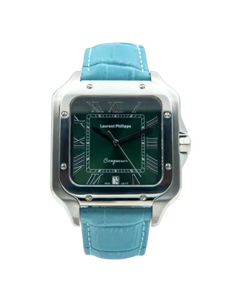 Ceas  Conqueror Emerald, cadran smarald, curea piele Icy Petal, oțel inoxidabil