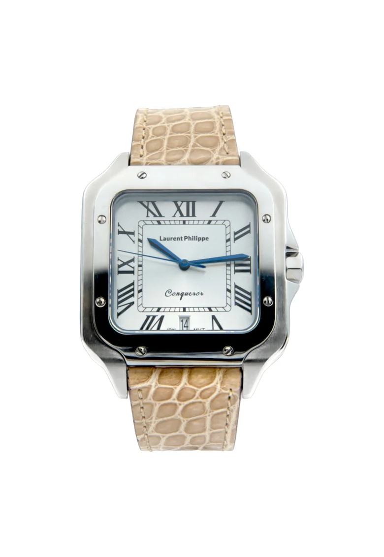 Ceas bărbătesc  Conqueror Koh-I-Noor, cadran alb, curea piele naturală Desert Pearl, mecanism quartz, inox