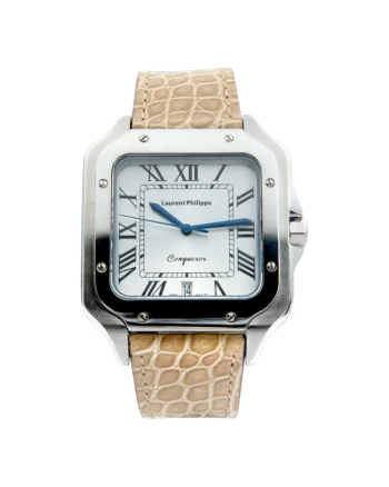Ceas bărbătesc  Conqueror Koh-I-Noor, cadran alb, curea piele naturală Desert Pearl, mecanism quartz, inox