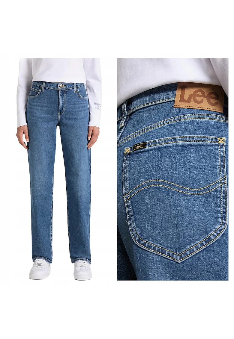 Blugi Dama,  Jane, Straight Fit, Talie Medie, 5 Buzunare, Fermoar, Lungi, Bumbac, Albastru, Albastru