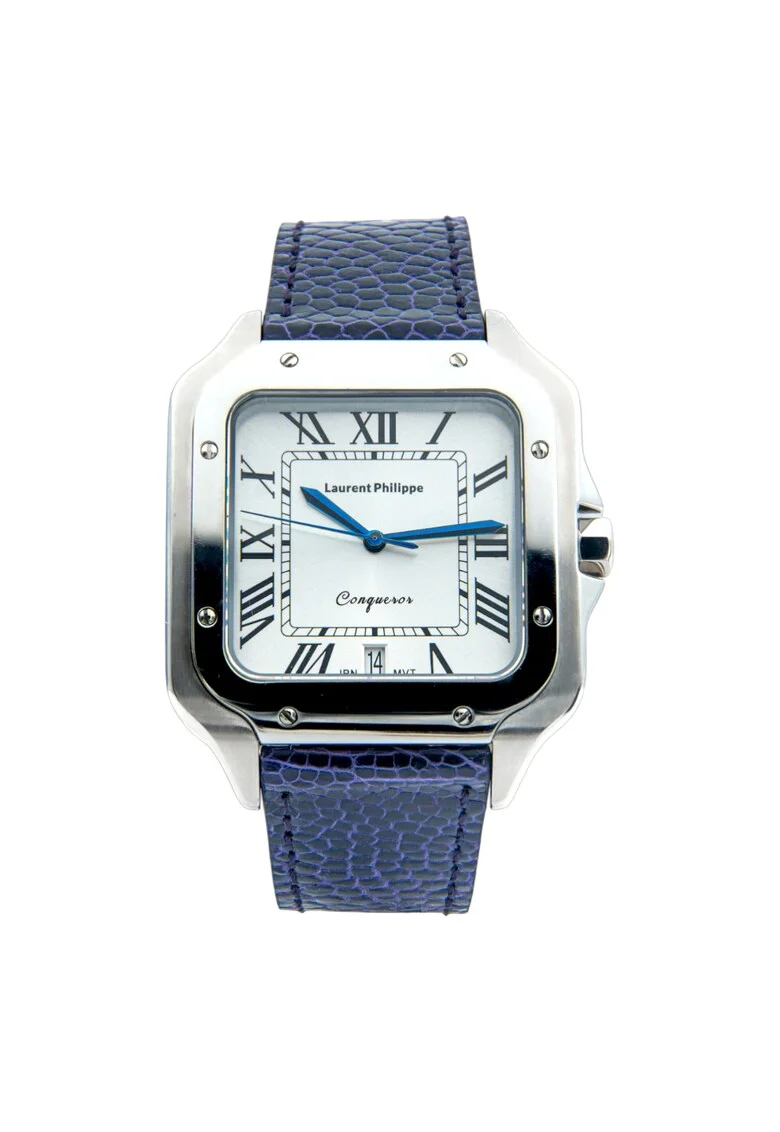 Ceas barbatesc  Conqueror Koh-I-Noor, cadran albastru safir, curea piele de strut Mystic Pearl, mecanism quartz, inox