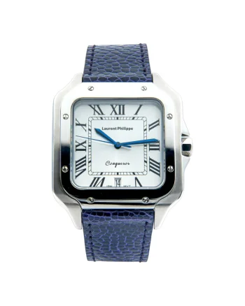 Ceas barbatesc  Conqueror Koh-I-Noor, cadran albastru safir, curea piele de strut Mystic Pearl, mecanism quartz, inox