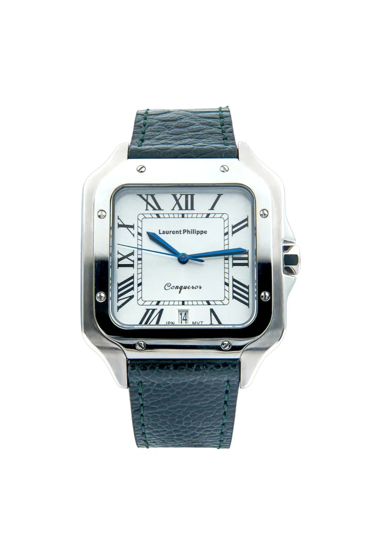 Ceas bărbațesc  Conqueror, cadran alb, curea piele de strut verde Notturno, mecanism quartz, inox