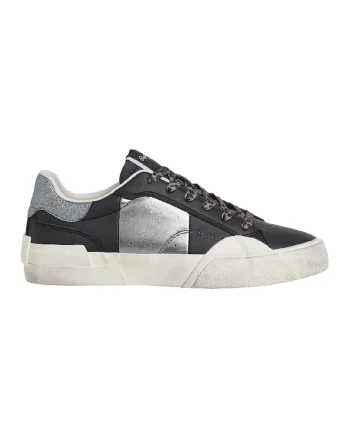 Pantofi sport cu insertii din piele lacuita, Negru/Argintiu