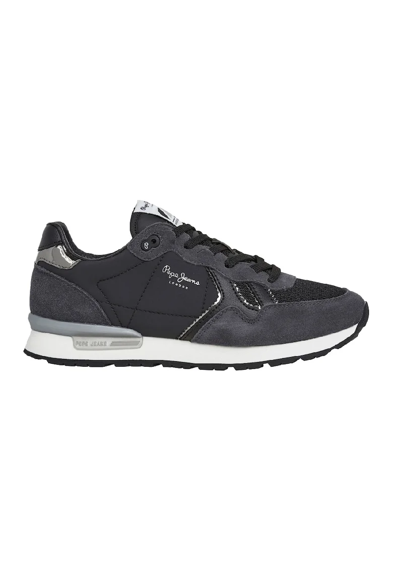 Pantofi sport cu detalii din piele intoarsa, Negru/Albastru ultramarin