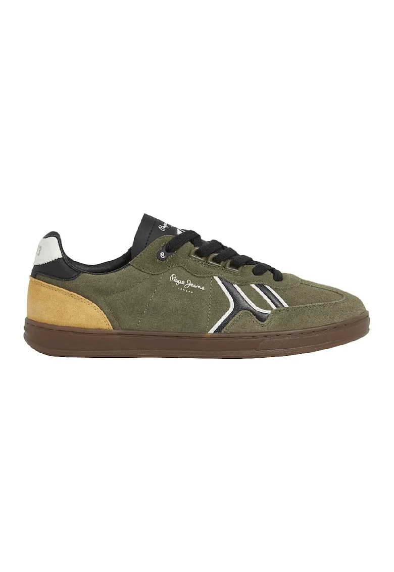 Pantofi sport low-cut din piele intoarsa, Negru/Galben sofran/Kaki inchis
