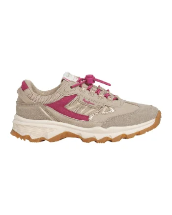Pantofi sport din piele ecologica si material textil, Maro nisip