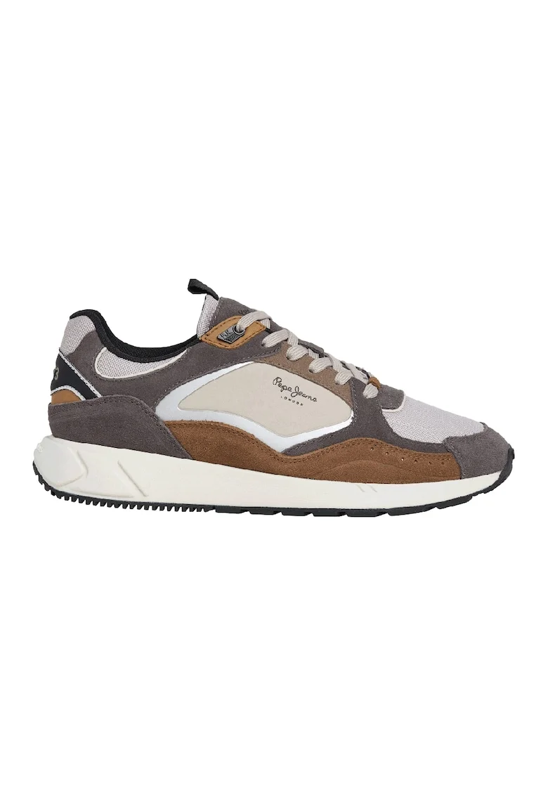 Pantofi sport cu model colorblock si garnituri din piele intoarsa, Alb/Caramel/Gri inchis