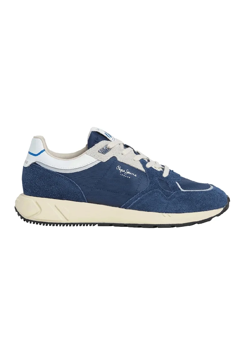 Pantofi sport cu garnituri din piele intoarsa si plasa, Alb/Albastru inchis