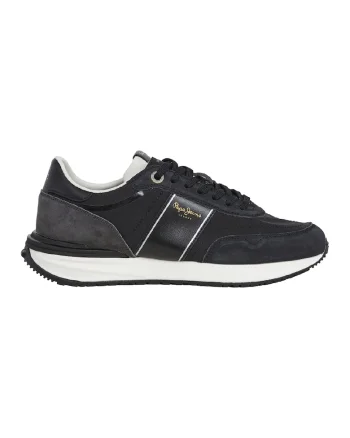 Pantofi sport din material textil cu talpa plata si insertii din piele intoarsa, Negru/Albastru ultramarin