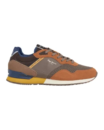 Pantofi sport low-cut cu garnituri din piele intoarsa, Maro taupe/Portocaliu stins