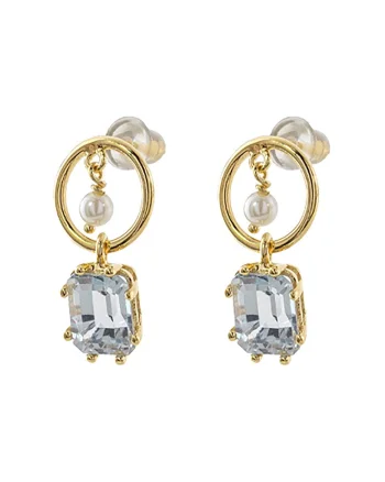 Cercei placati cu aur de 18K si decorati cu zirconia, Alb/Auriu/Albastru glaciar