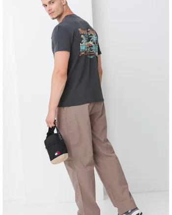 Tricou cu imprimeu grafic, Portocaliu pal/Verde pal/Gri inchis