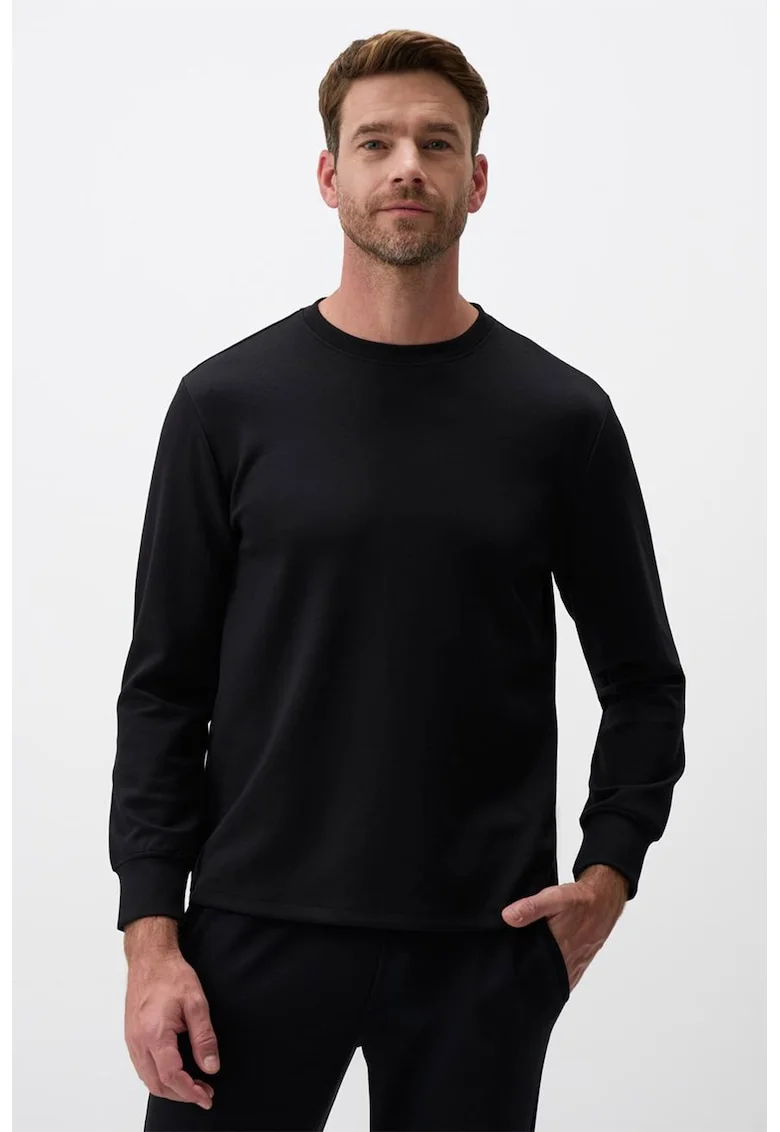Bluza de trening din amestec de modal cu decolteu la baza gatului, Negru