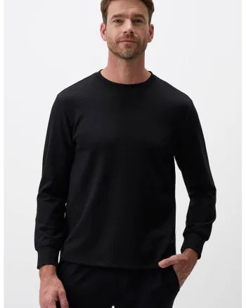 Bluza de trening din amestec de modal cu decolteu la baza gatului, Negru