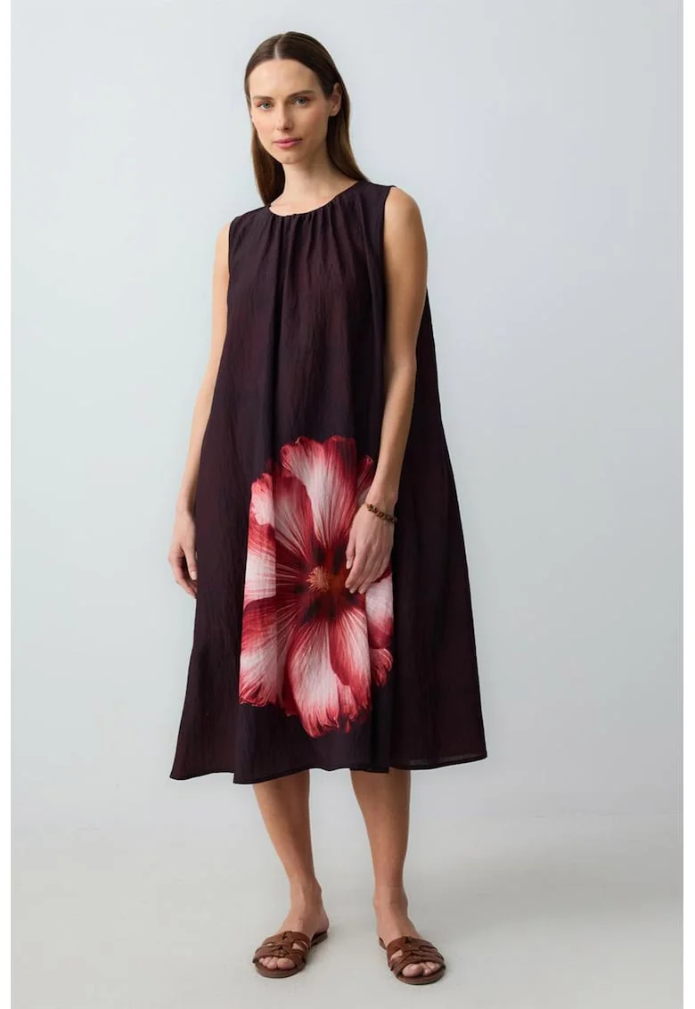 Rochie supradimensionata cu imprimeu floral, Rosu/Negru
