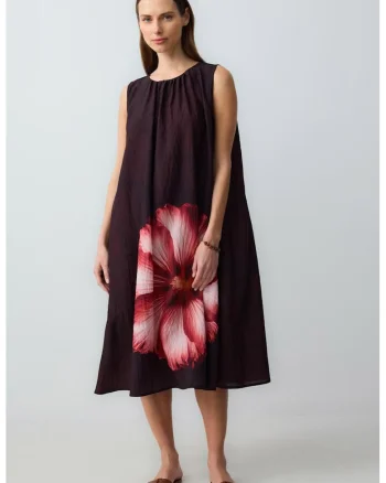 Rochie supradimensionata cu imprimeu floral, Rosu/Negru