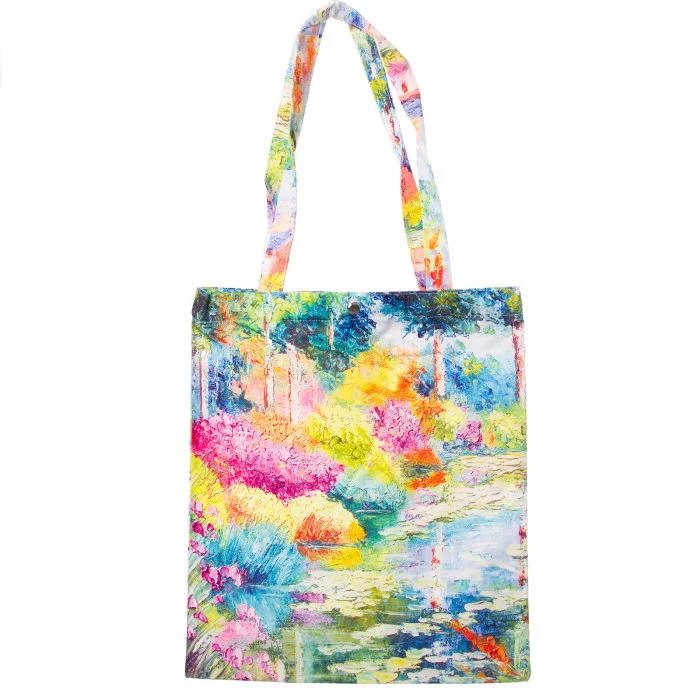 Geanta shopper din material textil, imprimeu peisaj lac