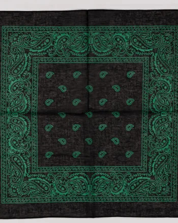 Bandana tip batic patrat cu imprimeu verde pe negru