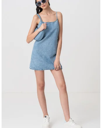 Rochie scurta de denim cu fermoar, Albastru deschis