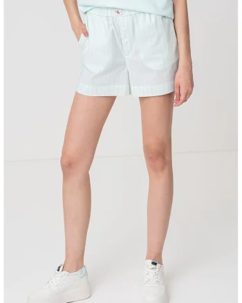 Pantaloni scurti cu talie inalta, Verde pal/Alb optic