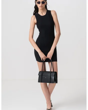 Rochie mini striata tricotata, Negru