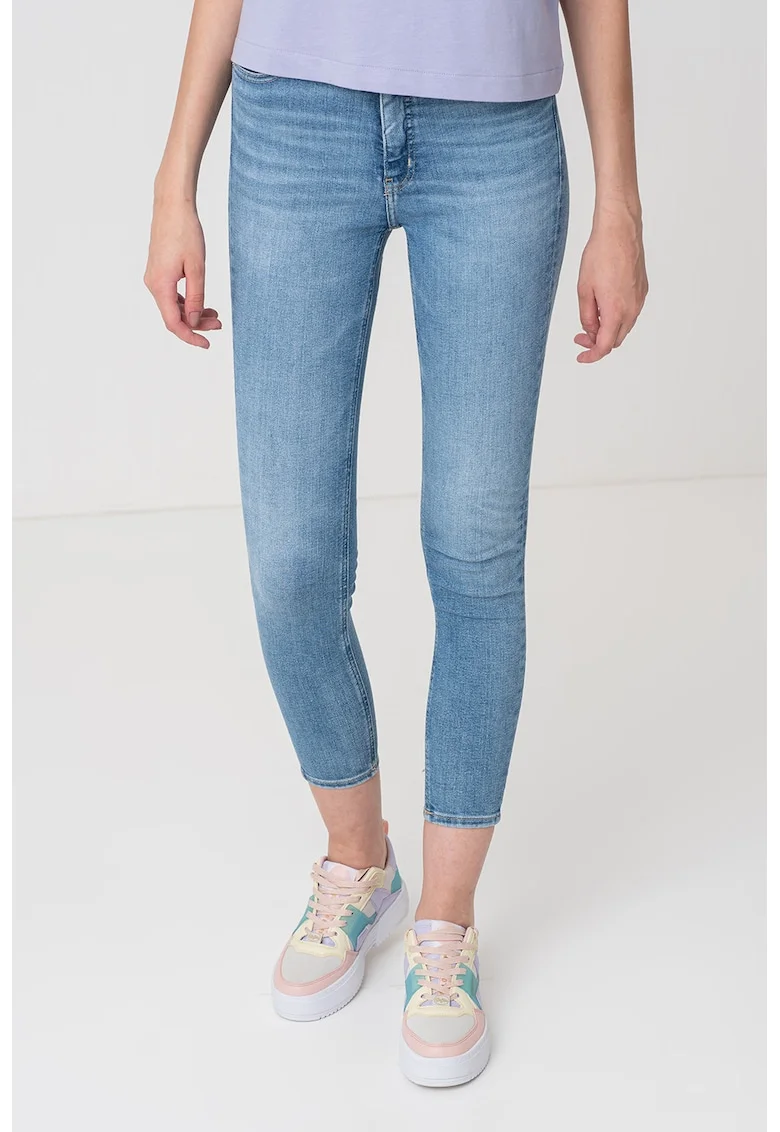 Blugi crop skinny cu talie inalta, Albastru deschis