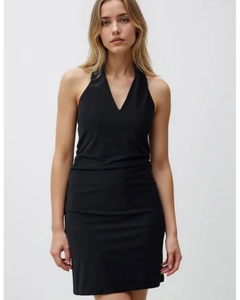 Rochie midi cu decolteu in V, Negru