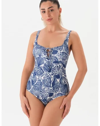 Costum de baie intreg cu siret, Bleumarin