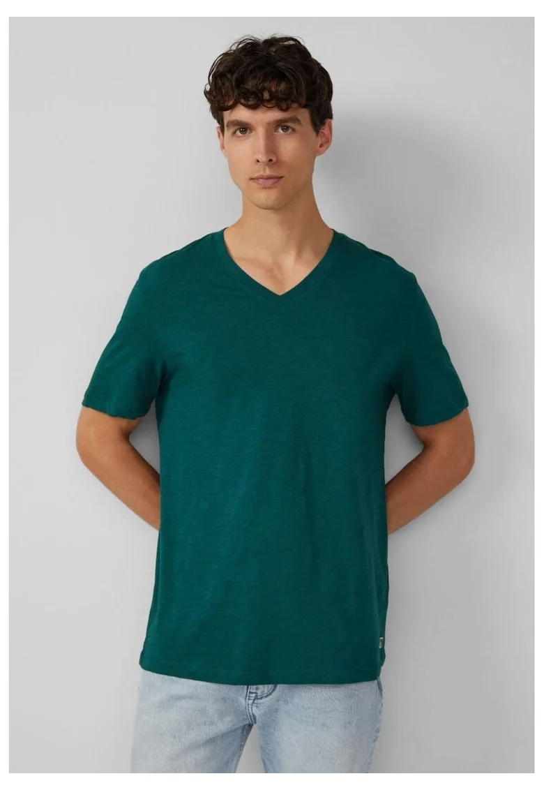 Tricou barbati cu decolteu in V, Regular fit, din bumbac, Verde inchis, Verde inchis