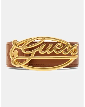 Curea din piele ecologica Logo-Script, Caramel/Crem