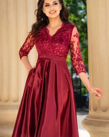 Rochie eleganta midi in clos Inna bordo