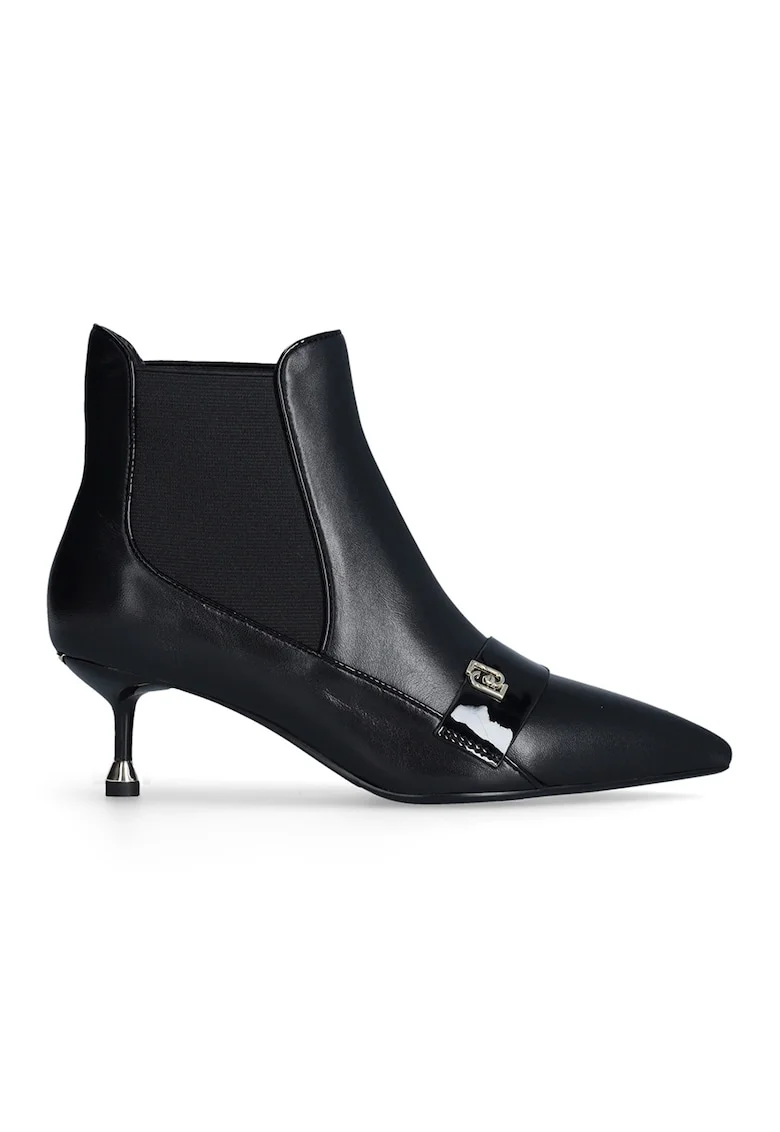 Botine Chelsea de piele cu monograma metalica, Negru