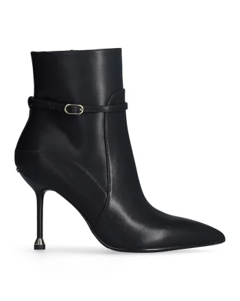 Botine de piele cu catarama decorativa, Negru