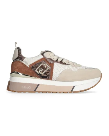 Pantofi sport de piele intoarsa cu insertii de plasa, Maro/Bej
