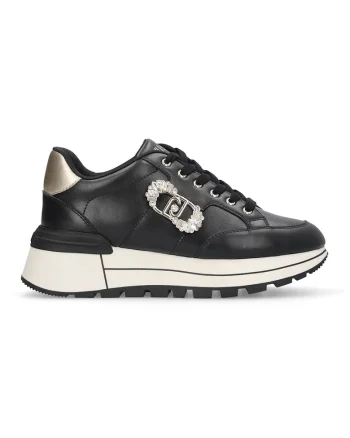 Pantofi sport de piele cu logo din strasuri, Auriu/Negru