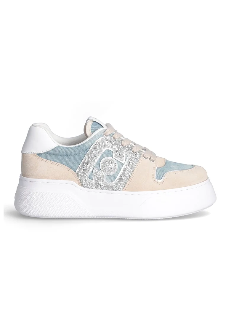 Pantofi sport cu aplicatie logo stralucitoare Tami, Albastru prafuit/Bej